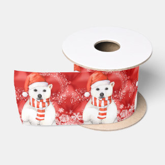 Ruban En Satin ours blanc dans un casquette de père Noël - blanc
