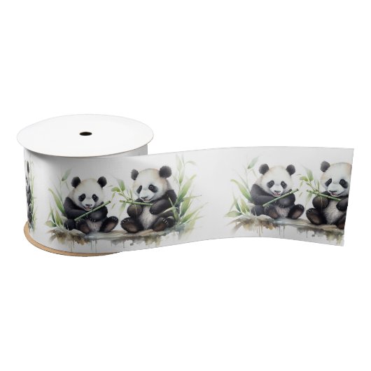 Ruban En Satin Ours De Panda Avec Pierres En Bambou (Bobine)