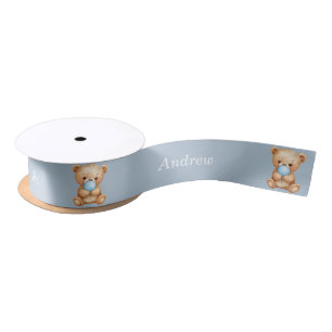 Ruban En Satin Ours en caoutchouc bleu Teddy avec nom personnalis