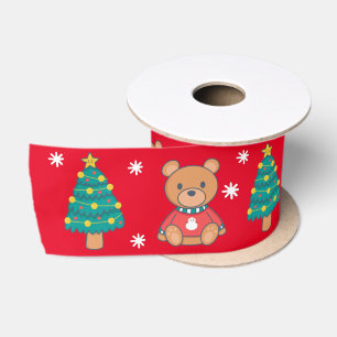 Ruban En Satin Ours en peluche de Noël avec arbre avec des flocon