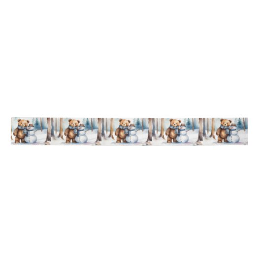 Ruban En Satin Ours En Teddy Avec Snowman (Devant)