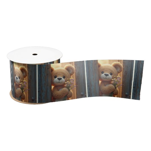 Ruban En Satin Ours en Teddy Brown avec Bouquet Fleur sauvage (Bobine)