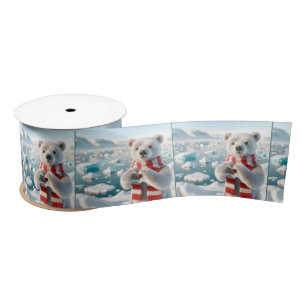 Ruban En Satin Ours polaire avec pattes formant un coeur