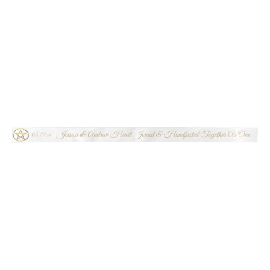 Ruban En Satin Pagan Handfasting Gold Pentacle Custom Wedding (Devant)
