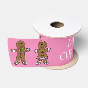 Ruban En Satin Pain d'épice de Noël rose personnalisé Homme