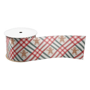 Ruban En Satin Pain d'épices de Noël Plaid Rouge Vert