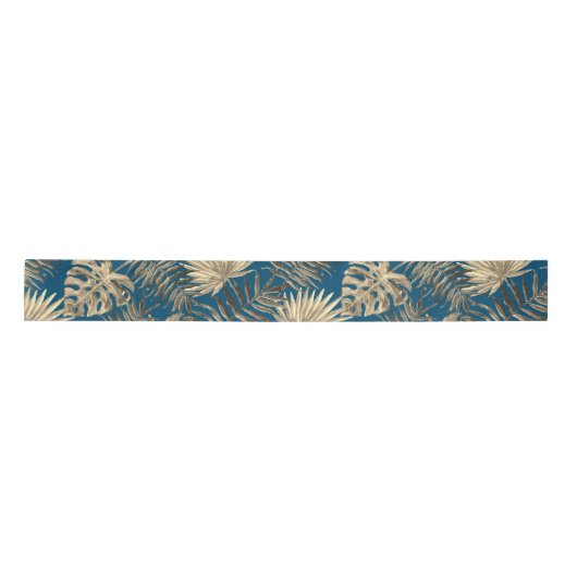 Ruban En Satin Palm Tree Tropical Feuille Motif Turquoise Blue Go (Devant)