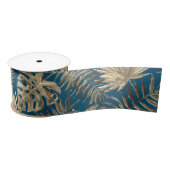 Ruban En Satin Palm Tree Tropical Feuille Motif Turquoise Blue Go (Bobine)