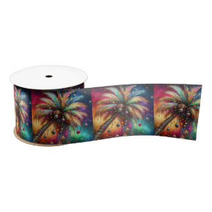 Ruban En Satin Palmier de Noël Whimsical Tropical Beach Vivid