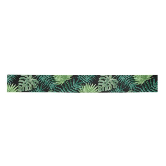 Ruban En Satin Palmier tropical Feuille Motif vert noir (Devant)
