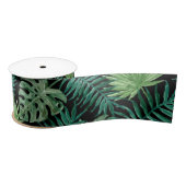 Ruban En Satin Palmier tropical Feuille Motif vert noir (Bobine)