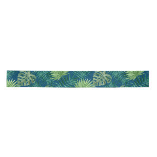 Ruban En Satin Palmier Tropical Feuille Motif Vert turquoise bleu