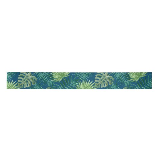 Ruban En Satin Palmier Tropical Feuille Motif Vert turquoise bleu (Devant)