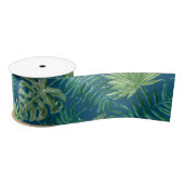 Ruban En Satin Palmier Tropical Feuille Motif Vert turquoise bleu (Bobine)