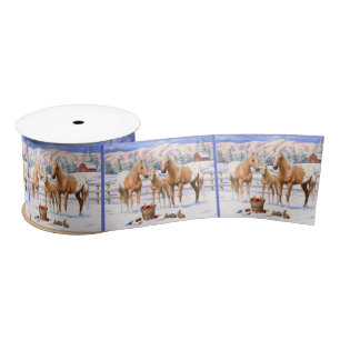 Ruban En Satin Palomino Appaloosa Chevaux En Neige