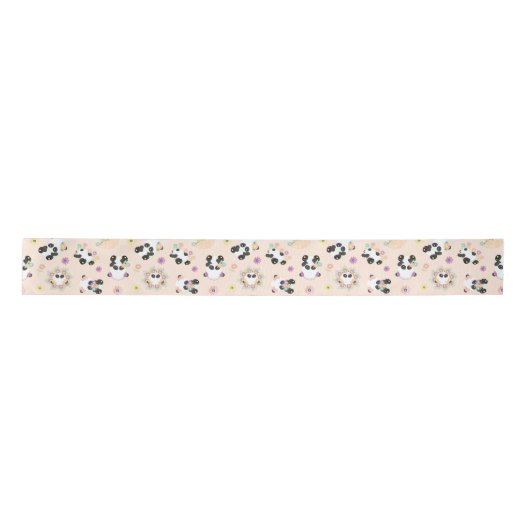 Ruban En Satin Pandas orientales mignonnes Motif sur beige (Devant)