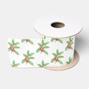 Ruban En Satin Papier cadeau de Noël aux baies de houx