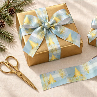 Ruban En Satin Papier cadeau de Noël plaid or pin & pastel
