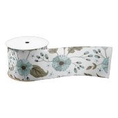 Ruban En Satin Papier floral bleu et vert (Bobine)