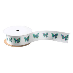 Ruban En Satin Papillon aux plumes de paon vert