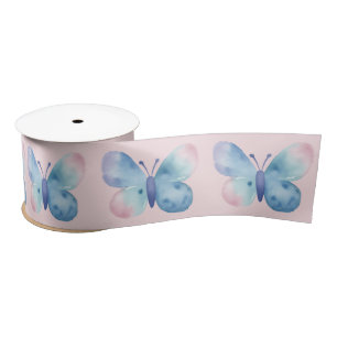 Ruban En Satin papillon baby shower, rose et bleu aquarelle