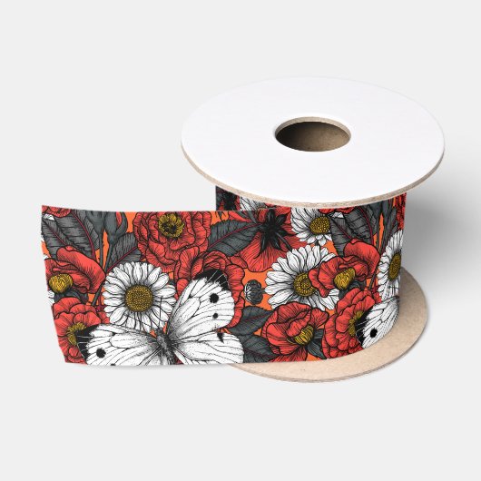 Ruban En Satin Papillon blanc et rose (Bobine)