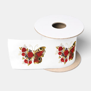 Ruban En Satin Papillon de fleurs rouges aux roses rouges