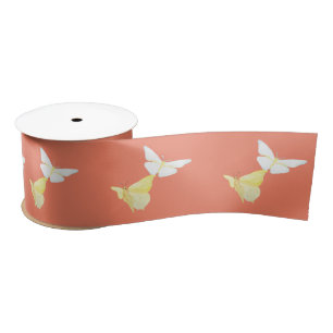 Ruban En Satin Papillons blancs et jaunes clairs volant orange