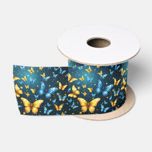 Ruban En Satin Papillons Bleus Et Jaunes Volant,