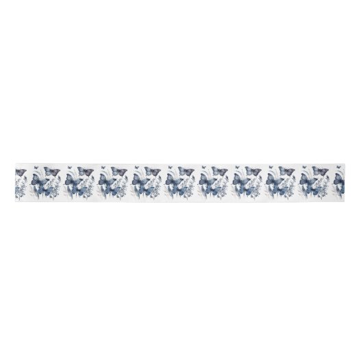 Ruban En Satin Papillons d'art Delft bleu et blanc avec fleurs (Devant)