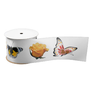 Ruban En Satin Papillons et ruban de satin de fleur de rose jaune