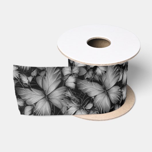 Ruban En Satin Papillons gris Imprimer (Bobine)