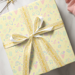 Ruban En Satin Papillons jaunes flottants nom personnalisé