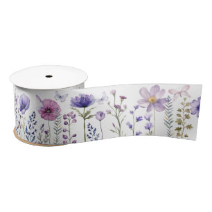 Ruban En Satin Papillons & Purple Aquarelle Jardin Fleur sauvage