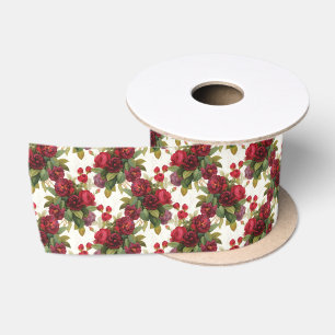 Ruban En Satin partie vintage de motif de roses rouges
