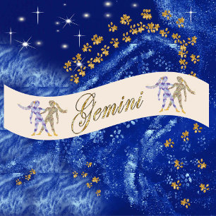 Ruban En Satin Parties scintillant d'or Gemini Zodiac cadeau d'an