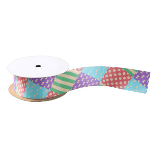 Ruban En Satin Pastel Damier Rayure Arc-en-ciel Géométrique