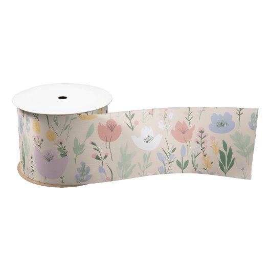 Ruban En Satin Pastel Tulip Design (Bobine)