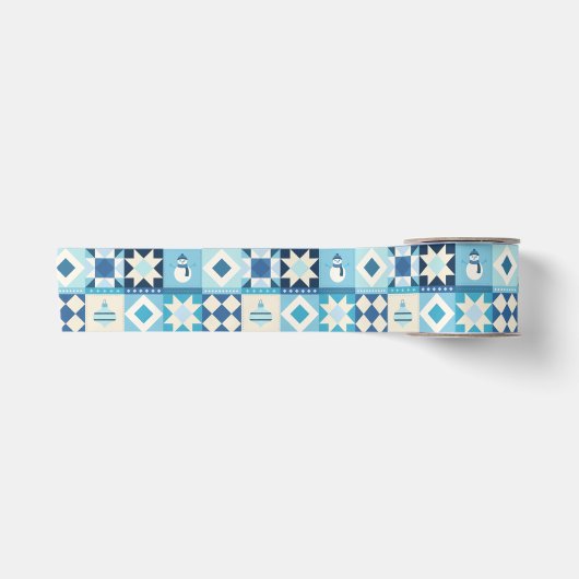 Ruban En Satin Patchwork Noël Bleu (Devant)