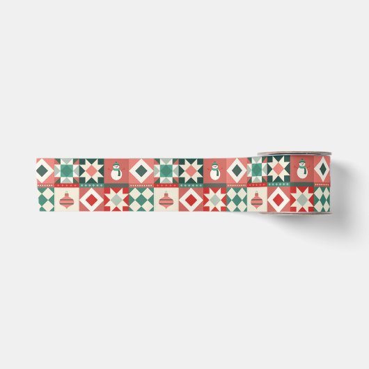 Ruban En Satin Patchwork Noël Rouge et Vert (Devant)
