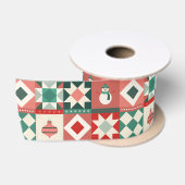 Ruban En Satin Patchwork Noël Rouge et Vert (Bobine)