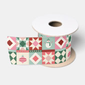 Ruban En Satin Patchwork Noël Rouge, Rose, Vert (Bobine)