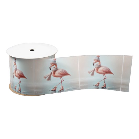 Ruban En Satin Patinage sur glace Flamant rose rose (Bobine)