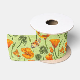 Ruban En Satin Pavot de Californie et papillons de nuit sur la ro