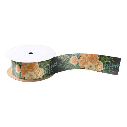 Ruban En Satin Peach Dark Grey Mariage Rose Floral (Bobine)