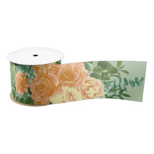 Ruban En Satin Peach & Light Green Peony & Rose Floral Mariage