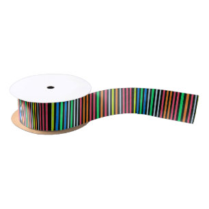Ruban En Satin Peint Arc-en-ciel rayures noir