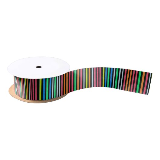Ruban En Satin Peint Arc-en-ciel rayures noir (Bobine)