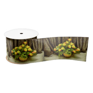 Ruban En Satin Peinture en panier de roses jaunes