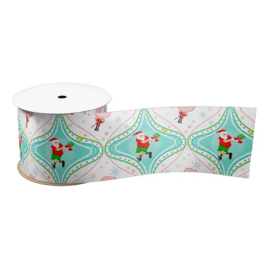 Ruban En Satin Père Noël Noël Pickleball Ogee Motif (Bobine)